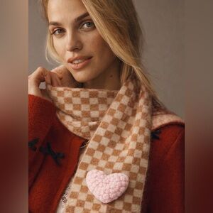 🌸 $58 NEW Trendy Anthropologie Maeve Icon Skinny Knit Scarf – Heart Checkered